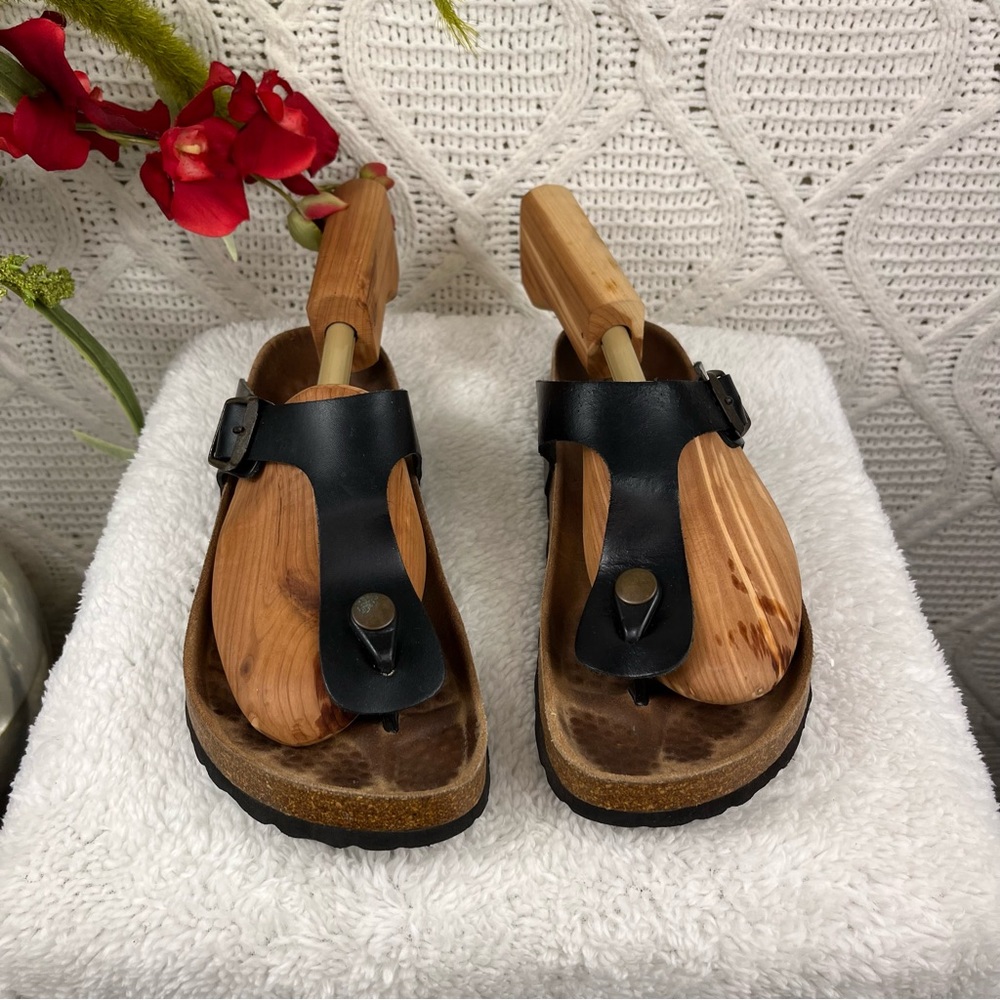 BIOSTEP |  Black Toe Post‎ Slide Leather Sandals